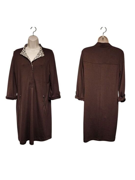 Chico's Dresses & Skirts - Chico's Brown Notched V-Neck 3/4 Sleeve Knee Length Shirt Dress Size 1 M